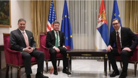 VUČIĆ SA LAJČAKOM I ESKOBAROM Sastanak u vili Mir sa specijalnim predstavnicima EU i SAD