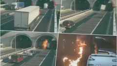 HAOS U TUNELU! Teretni kamion U PUNOJ BRZINI naleteo na cisternu u koloni - GORE VOZILA (VIDEO)