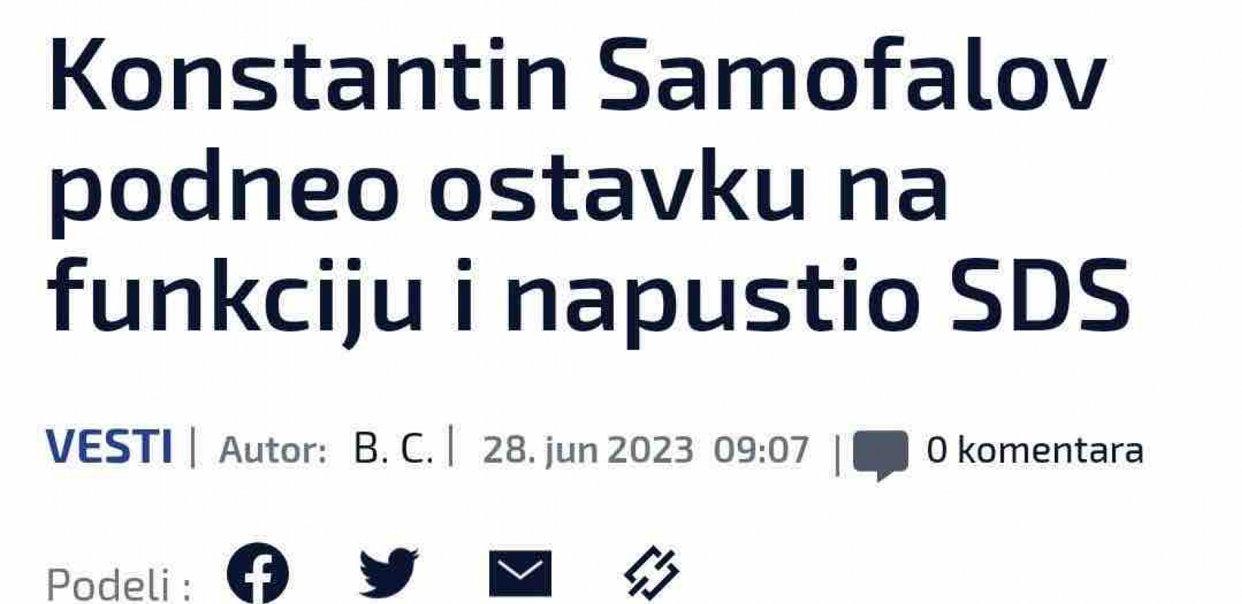 RASPAD U REDOVIMA BORISA TADIĆA Samofalov podneo ostavku na funkciju i napustio SDS