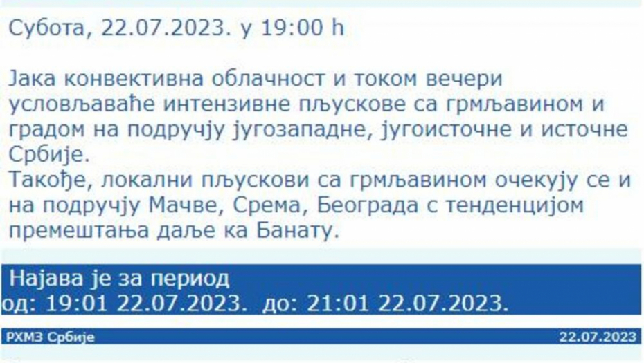 BEOGRADU PRETI METEOROLOŠKA NEPOGODA RHMZ izdao novo saopštenje za prestonicu: Konvektivna oblačnost je stigla