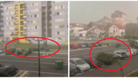 OLUJČINA U ZEMUNU BACALA KONTEJNERE KAO LEGO KOCKE Jezive scene, ima izubijanih na parkingu