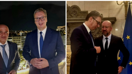 SUSRET SA PRIJATELJIMA Predsednik Vučić u Atini sa Kovačevskim i Mišelom (FOTO)