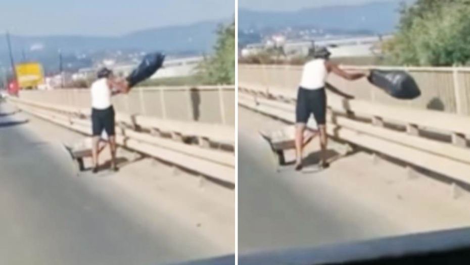 BAHATO I BEZ IMALO SRAMA! Muškarac u Čačku sa mosta baca džakove đubreta u Zapadnu Moravu (VIDEO)