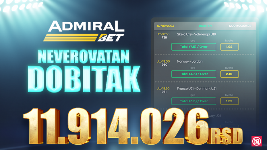 ADMIRALBET NASTAVLJA DA ISPLAĆUJE MILIONE  Svega desetak dana nakon isplaćene maksimale, Radovan je naplatio svoje poznavanje fudbala i zaradio 11.914.026 dinara!
