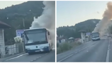 GORI AUTOBUS KOD ARANĐELOVCA Gust dim kulja nekoliko metara uvis