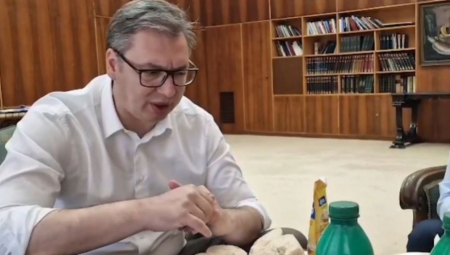 "E SAD LEPO DA STAVIMO MAJONEZ" Vučić, Mali i Momirović u slast pojeli domaćinski doručak sa parizerom i jogurtom: Ajde prijatno momci! (VIDEO)