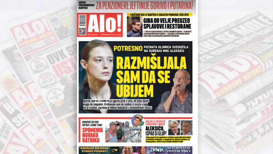 RAZMIŠLJALA SAM DA SE UBIJEM Poznata glumica svedočila na suđenju Miki Aleksiću