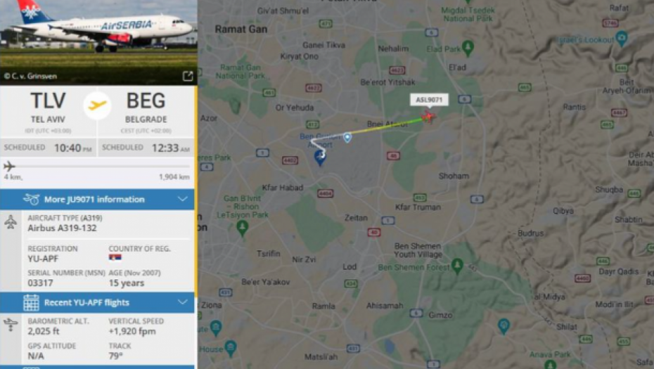 AVION SA SRBIMA POLETEO IZ TEL AVIVA Očekuje se da će sleteti oko 01.30