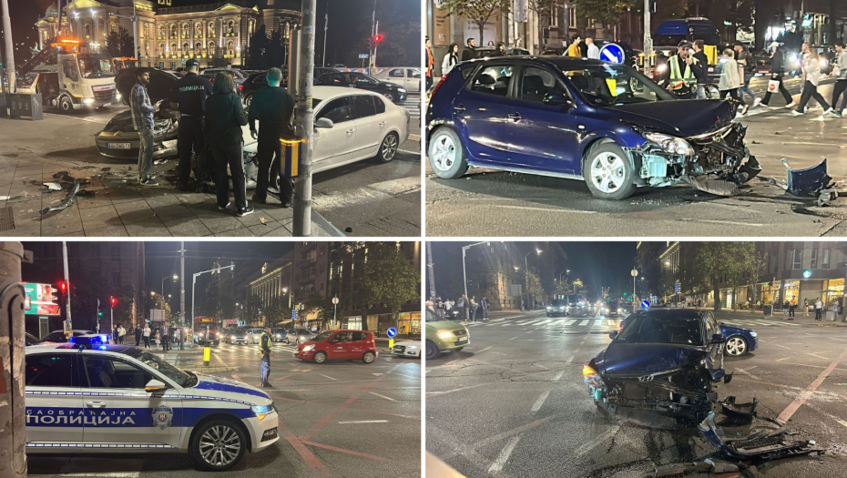 PRVI SNIMCI SA LICA MESTA Tri vozila se slupala u centru Beograda, delovi automobila i stakla svuda po putu: Ima povređenih!