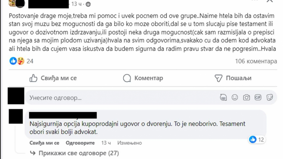 ŽENA HTELA DA PREPIŠE STAN NA MUŽA PA IZAZVALA LAVINU NA FEJSBUKU Zbog čega je testament oboriv i koja je najbolja opcija da se osiguramo