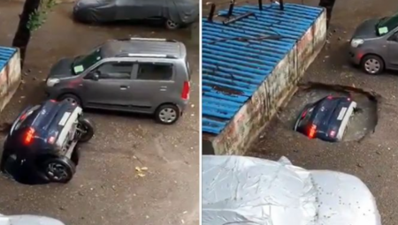 ZEMLJA SE OTVORILA I PROGUTALA AUTOMOBIL Jeziv snimak sa parkinga, sve se desilo u nekoliko sekundi (VIDEO)