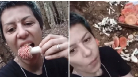 "VEČNAJA PAMJAT, TA PEČURKA SE JEDE SAMO JEDNOM U ŽIVOTU" Devojka mljackala u kameru dok je žvakala muharicu u šumi, urnisali su je