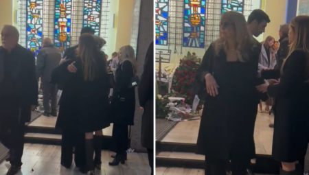 DETALJ SA KRAJA SAHRANE LAUŠEVIĆA SVIMA JE PROMAKAO Supruga Anita skrhana jedva stoji u kapeli, a prizori teraju suze na oči