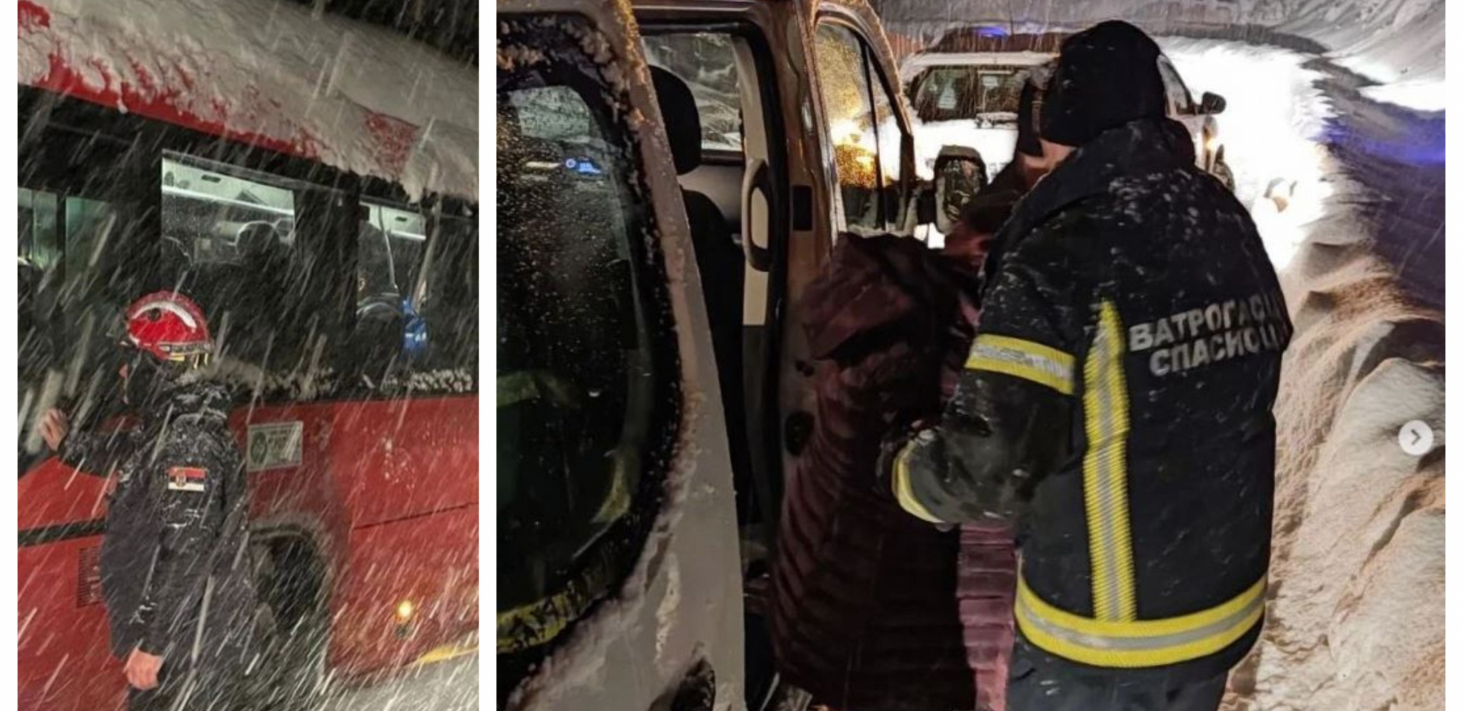 EVAKUACIJA TRAJALA CELU NOĆ Pogledajte kako su vatrogasci izbavili 24 putnika iz zavejanog autobusa u Vranju