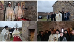 SVEŠTENSTVO SPC UŠLO U SVETINJU U KOJU SU NEDAVNO PROVALILI ALBANCI Sava Janjić držao besedu u oskrnavljenom hramu u Podujevu