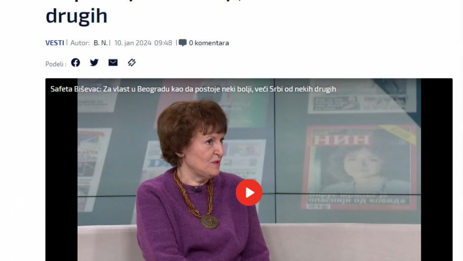 NE PRESTAJU NAPADI NA VUČIĆA Bizarna izjava Safete Biševac, hoće da zavadi srpski narod