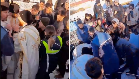 PRAVOSLAVNI SVEŠTENIK LEGAO ISPRED KAPIJE GROBLJA Na sve načine pokušao da zaustavi sahranu, policija reagovala (VIDEO)