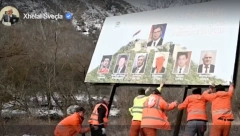 DIVLJANJE KURTIJEVIH LAŽNIH MINISTARA Srušili bilbord na kojem su Vučić, Putin, Đoković, PA ZAPRETILI... (FOTO)