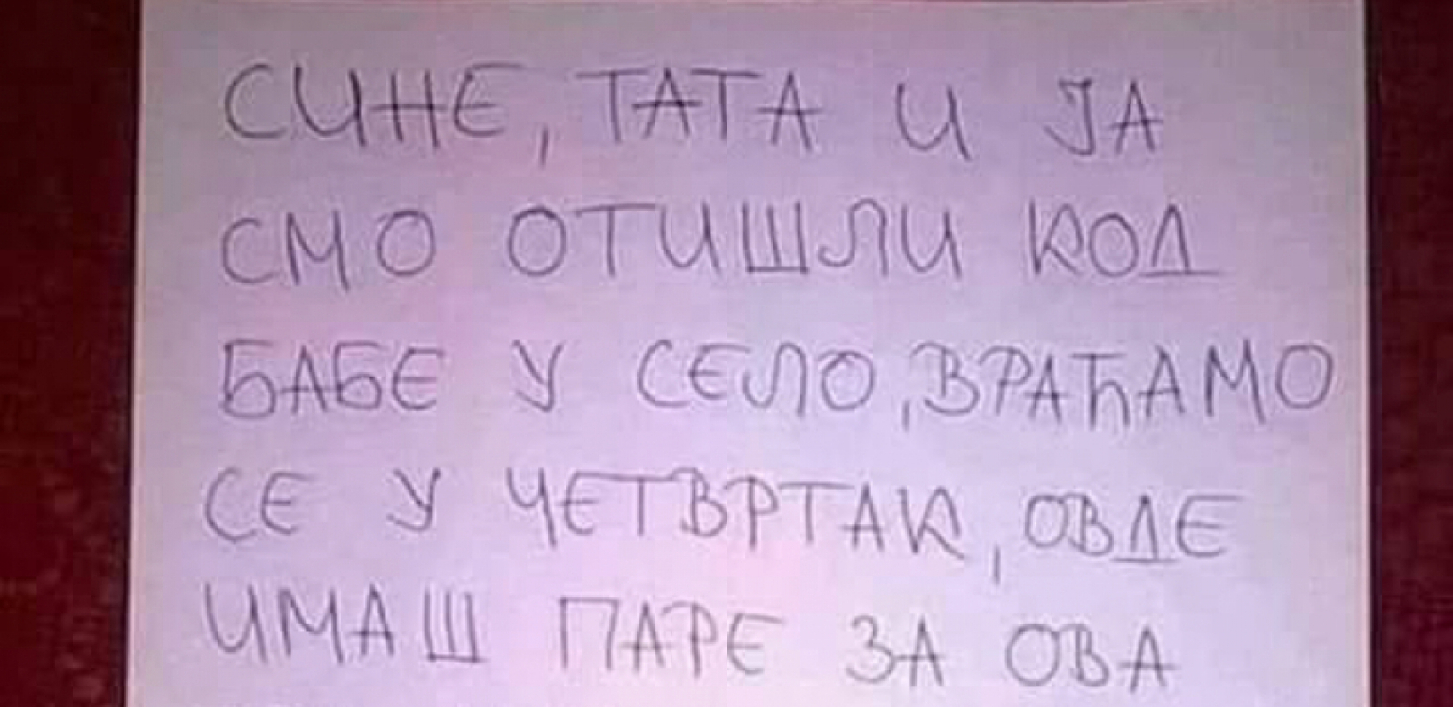 OTIŠLI U SELO, A SINU OSTAVILI PORUKU I PARE Kad vidite šta ga mole da ne radi, plakaćete od smeha