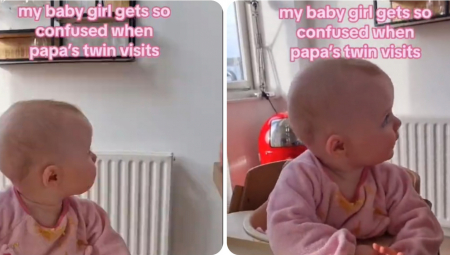 NIŠTA JOJ NIJE BILO JASNO Preslatka reakcija bebe na tatinog brata blizanca nasmejala milione