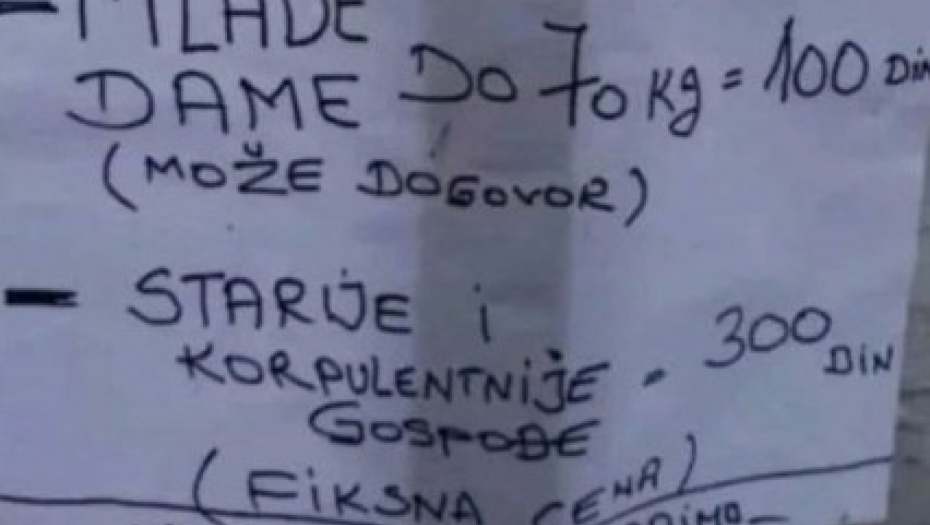 ZA GOSPOĐE 300, ZA MLAĐE DAME 70 Urnebesan oglas iz Vrbasa koji je razveselio sve žene