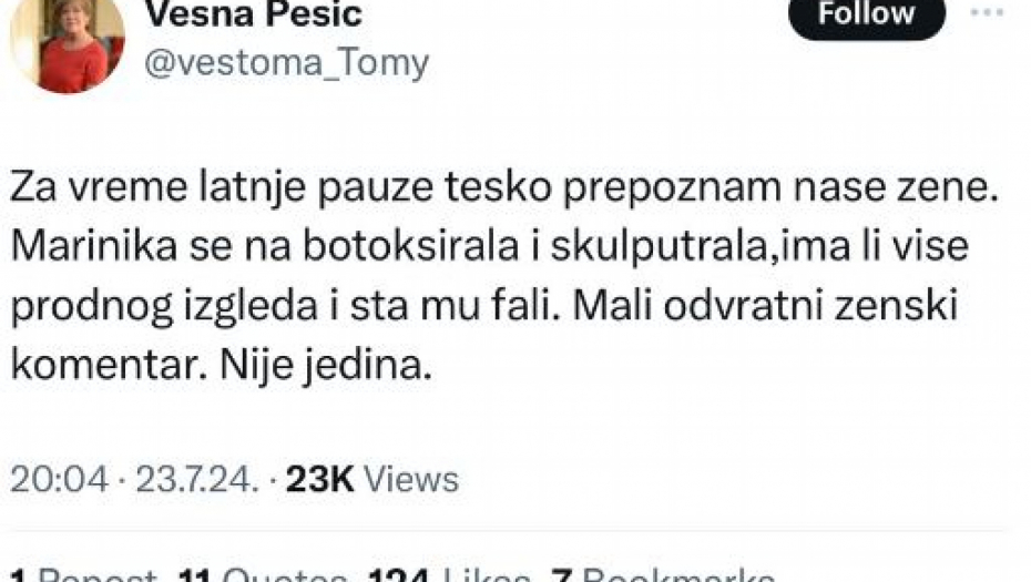 VESNA PEŠIĆ RAZVALILA MARINIKU TEPIĆ "Koliko je botoksa stavila, šta je sa ženama danas"