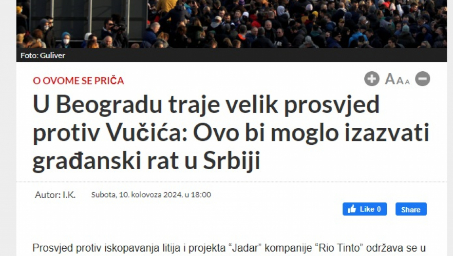 HRVATI SE RADUJU GRAĐANSKOM RATU U SRBIJI "U Beogradu traje veliki prosvjed protiv Vučića"