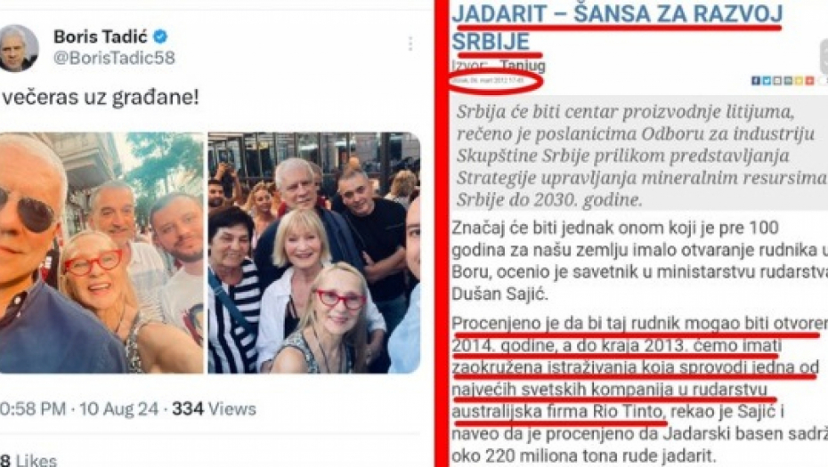 KAKO TE BRE NIJE SRAMOTA TE SEDE KOSE Tadić ide na protest protiv rudnika koji je trebalo da otvori pre 10 godina!