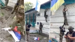 GAZE RUSKE, POSTAVLJAJU SVOJE ZASTAVE: Ukrajinski vojnici nasmejani, snimaju se u osvojenim selima u Kurskoj oblasti (VIDEO)