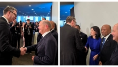 VUČIĆ SE SUSREO SA ŠOLCOM I BERBOK Predsednik na prijemu koji su organizovali nemački kancelar i predsednik Namibije