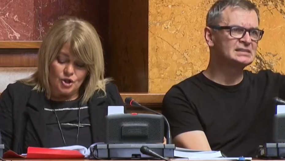 I ĆUTI DOSADNO DA SLUŠA SVOJU POSLANICU KAKO OBRAZLAŽE PREDLOG IMBECILNOG ZAKONA: Hoće da pusti muziku u Skupštini! (VIDEO)