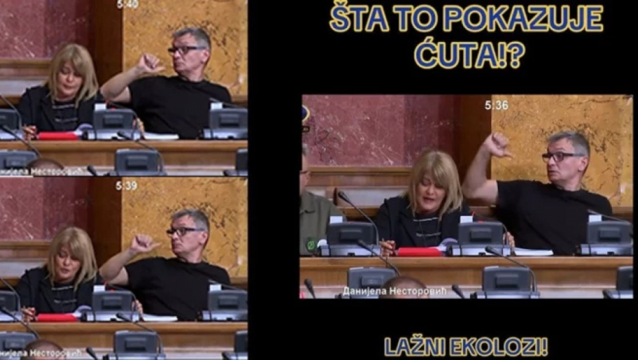 CRNI ĆUTO, SAMO TI JE FLAJKA NA PAMETI... Gledajte samo šta pokazuje usred Skupštine Srbije (VIDEO)