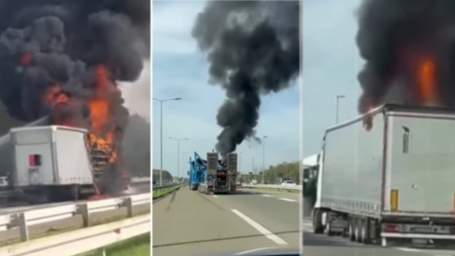 POŽAR PROGUTAO KAMION SA PRIKOLICOM!  Vatrena stihija nasred autoputa!(VIDEO)