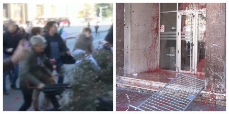 VANDALSKI NAPAD NA SKUPŠTINU GRADA BEOGRADA Gađaju zgradu farbom, lete jaja, pala zaštitna ograda