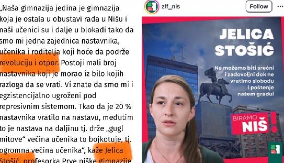 "JELICA STOŠIĆ OTVORENO POZIVA NA OVOJENU REVOLUCIJU" Piper: Da li postoji tužilaštvo u Nišu?