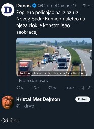 UŽAS! Blokaderi slave smrt policajca u Novom Sadu!