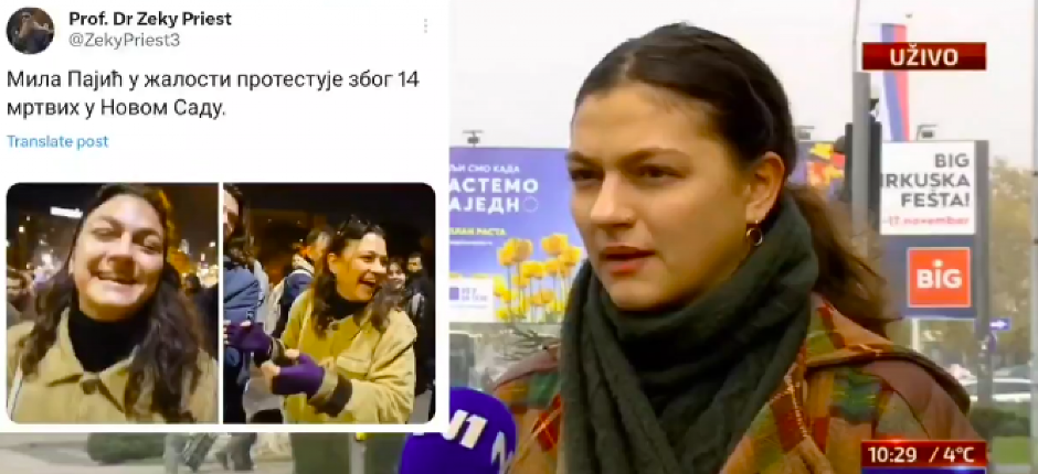 SRAMOTA! Mila Pajić priča o žalosti za poginulima u Novom Sadu, a na protestu povodom pogibije se cerekala ko luda (VIDEO)