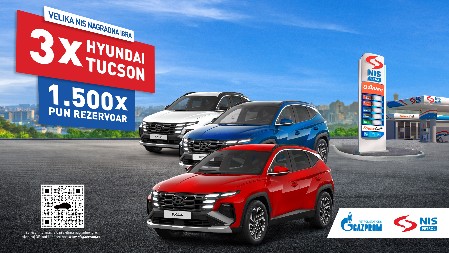 VELIKA NAGRADNA IGRA KOMPANIJE NIS  Tri Hyundai Tucson automobila i još 1.500 punih rezervoara goriva