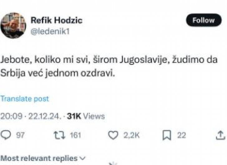 "SRBIJA JE ZEMLJA BOLESNIKA" Najveći zagovornik teze da su Srbi genocidni podržao protest opozicije na Slaviji