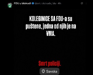 VJT NAREDILO DA SE IDENTIFIKUJU ONI KOJI SU OBJAVILI PRETNJE POLICIJI! Jezive reči objavljene na stanici blokadera sa FDU