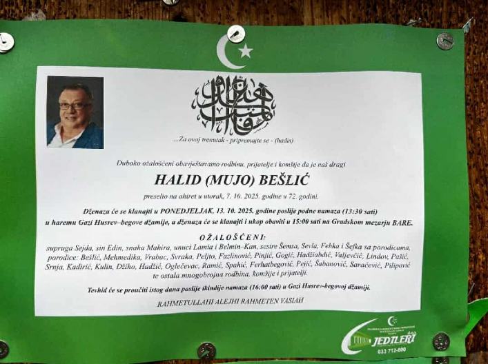 OSVANULA UMRLICA HALIDA BEŠLIĆA Evo ko se našao na spisku imena ožalošćenih