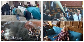 GURAJU ŽENE ISPRED SKUPŠTINE, UNUTRA BACAJU DIMNE BOMBE I UGROŽAVAJU ŽIVOT I TRUDNICAMA Opozicionarima je nasilje jedina politika