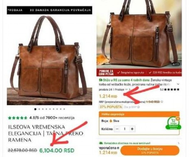 BLACK FRIDAY SKANDAL Torba u Srbiji  ‘snižena’ sa 32.500 na 6.000, a na Temuu identična KOŠTA 1.200 dinara