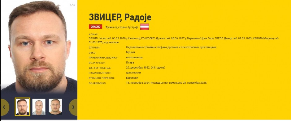 DOSPEO NA LISTU TOP 50 Za zvicera upozoravaju da je opasan i moguće da je naoružan