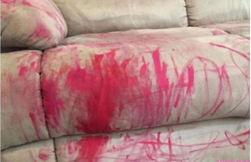 SIN MI JE TROSED IŠARAO CRVENIM KARMINOM Mislila sam da nema pomoći, ali uz sredstvo do 180 dinara kauč je kao nov