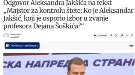 Jakšić sasuo Danasu sve u lice: „Diskreditujete glasnika da ne biste objasnili Šoškićev izbor“