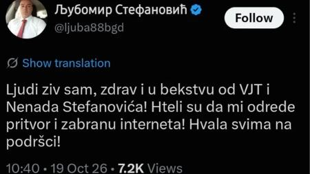Gle čuda, pobegao u Crnu Goru! Oglasio se Stefanović za kojim je raspisana policijska potraga!