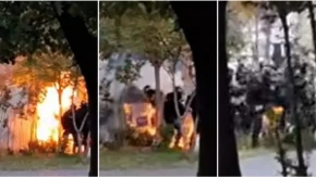 Policajac zahvaćen plamenom usred haosa u Tirani! Dramatični snimci nasilja: Čovek trči, a onda pada na zemlju! (VIDEO)
