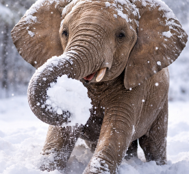 ''SIGURNO PRAVI NAJVEĆU GRUDVU NA SVETU'' Afrički slon se igra snegom po prvi put – ljudi PLAČU OD SMEHA zbog onoga što je uradio!
