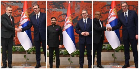 "POŽELEO SAM IM USPEŠAN MANDAT U SRBIJI" Vučić primio akreditivna pisma novoimenovanih ambasadora Ukrajine, Indije i Angole (FOTO)